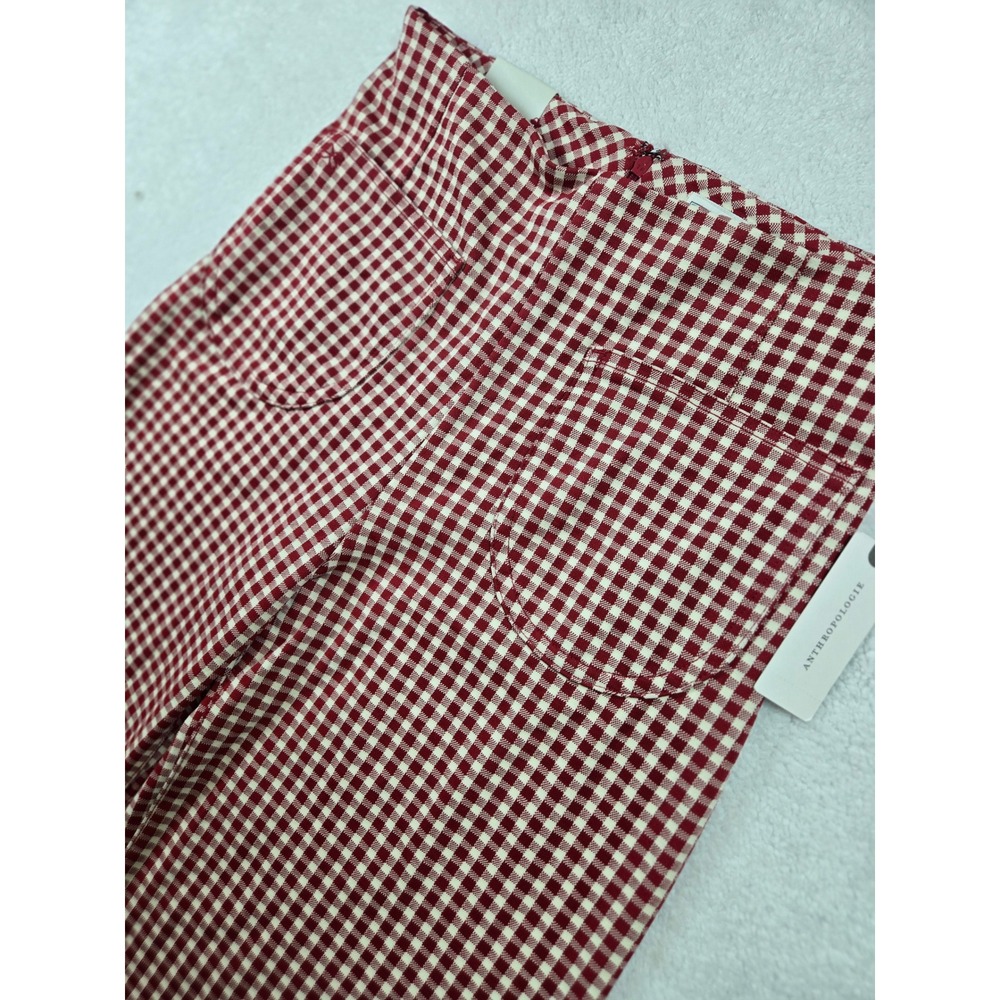 Maeve Anthropologie Red Gingham The Colette High Rise Wide Leg Crop Pants 26 NEW